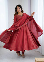 Flowy maroon long anarkali with matching dupatta