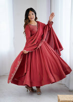Flowy maroon long anarkali with matching dupatta