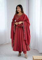 Flowy maroon long anarkali with matching dupatta