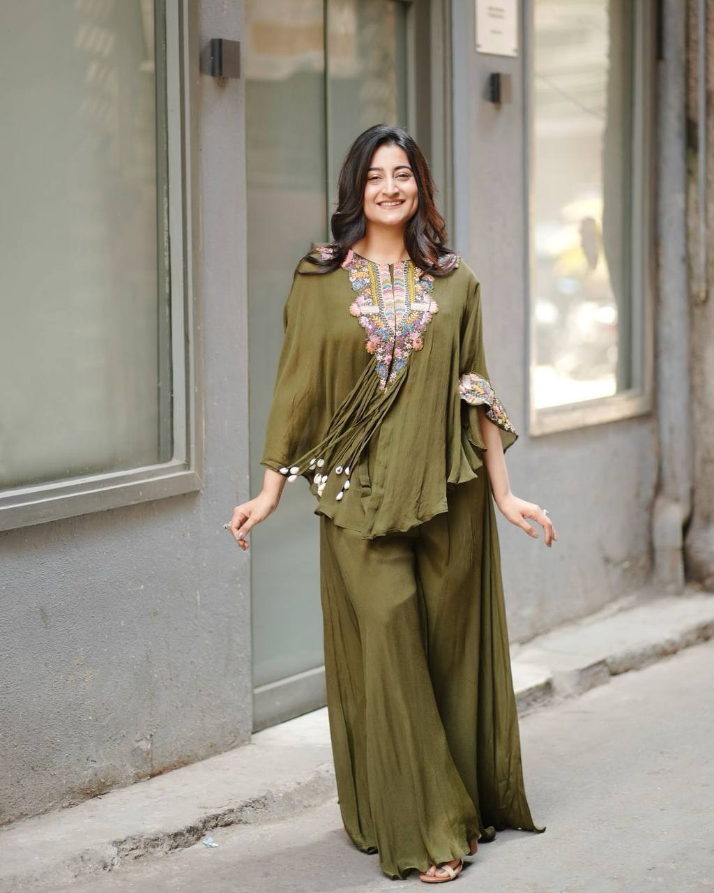 Teal Chinon Sequence Salwar Suit