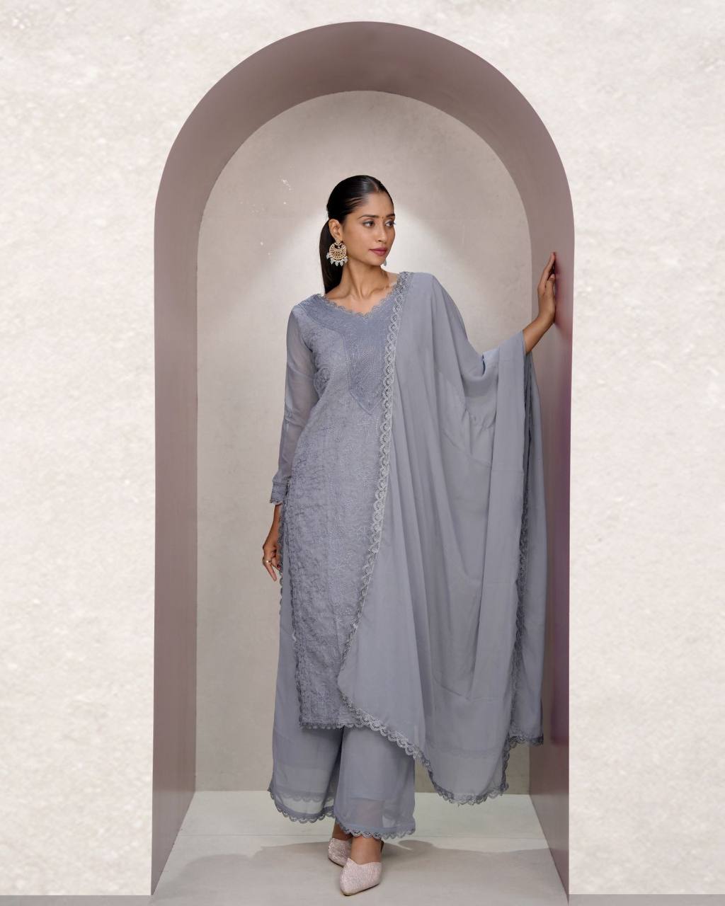 Fancy Fox Georgette Embroidery Work Kurti