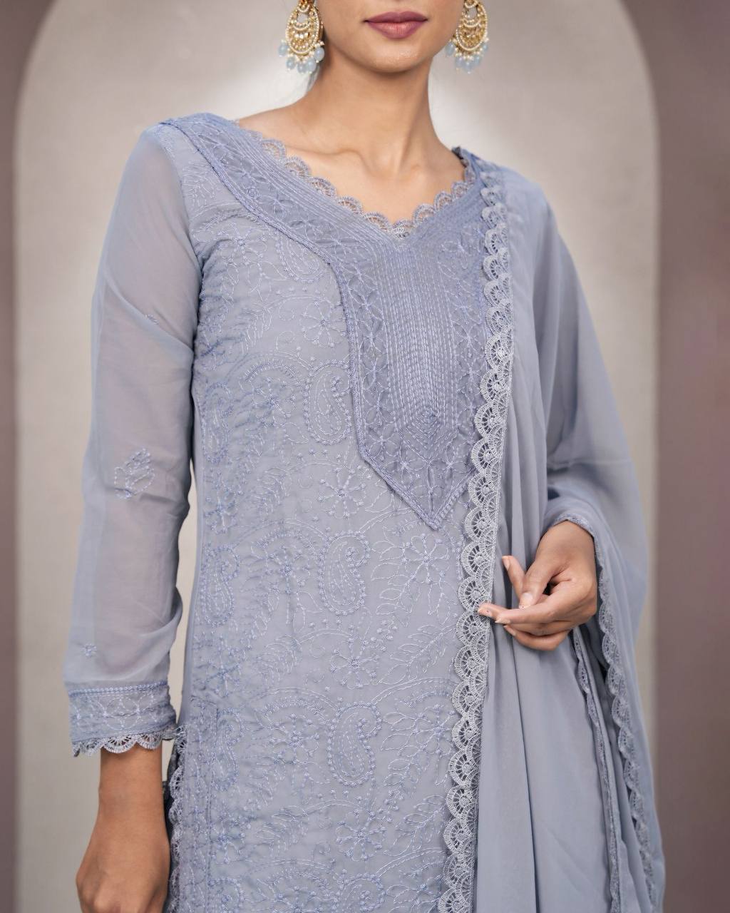 Fancy Fox Georgette Embroidery Work Kurti