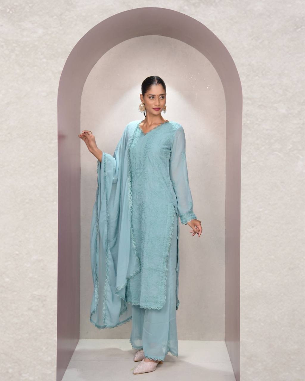Fancy Fox Georgette Embroidery Work Kurti