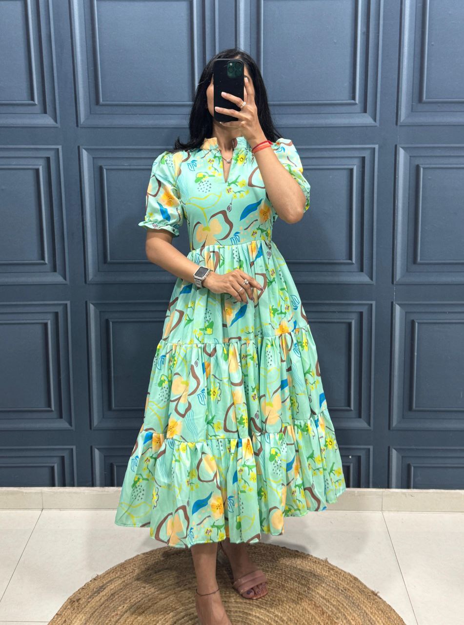 Stylish Anime Flower Print Work Pattern Kurti