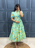 Stylish Anime Flower Print Work Pattern Kurti