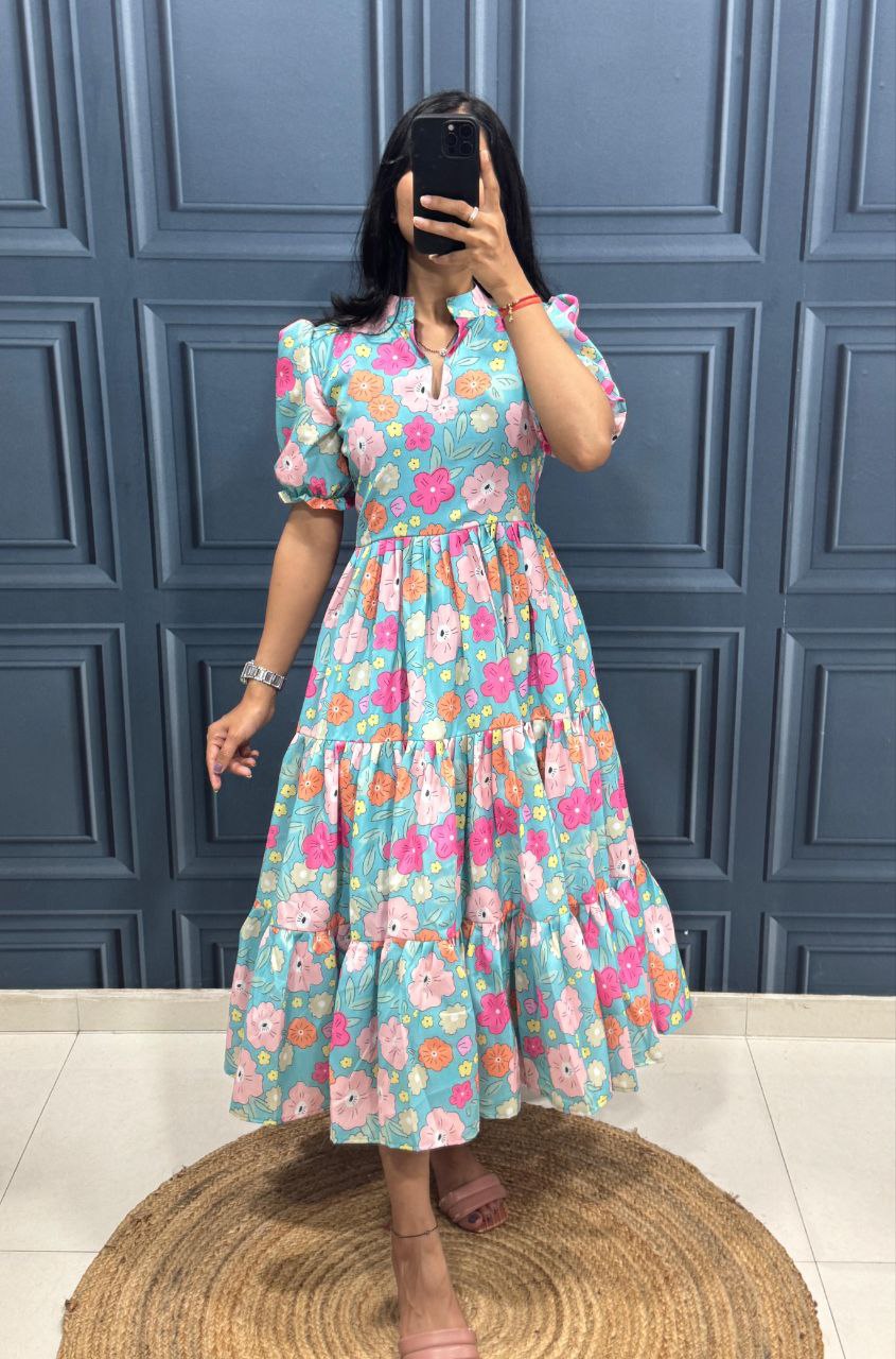 Stylish Anime Flower Print Work Pattern Kurti