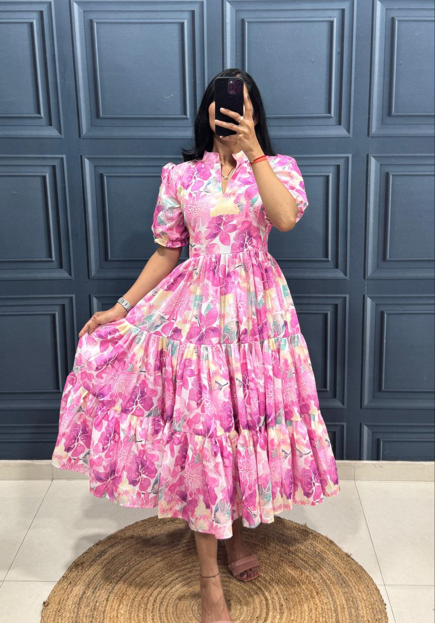 Stylish Anime Flower Print Work Pattern Kurti