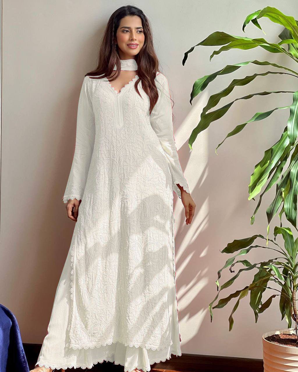Wine Georgette Kurti With Pant And Dupatta