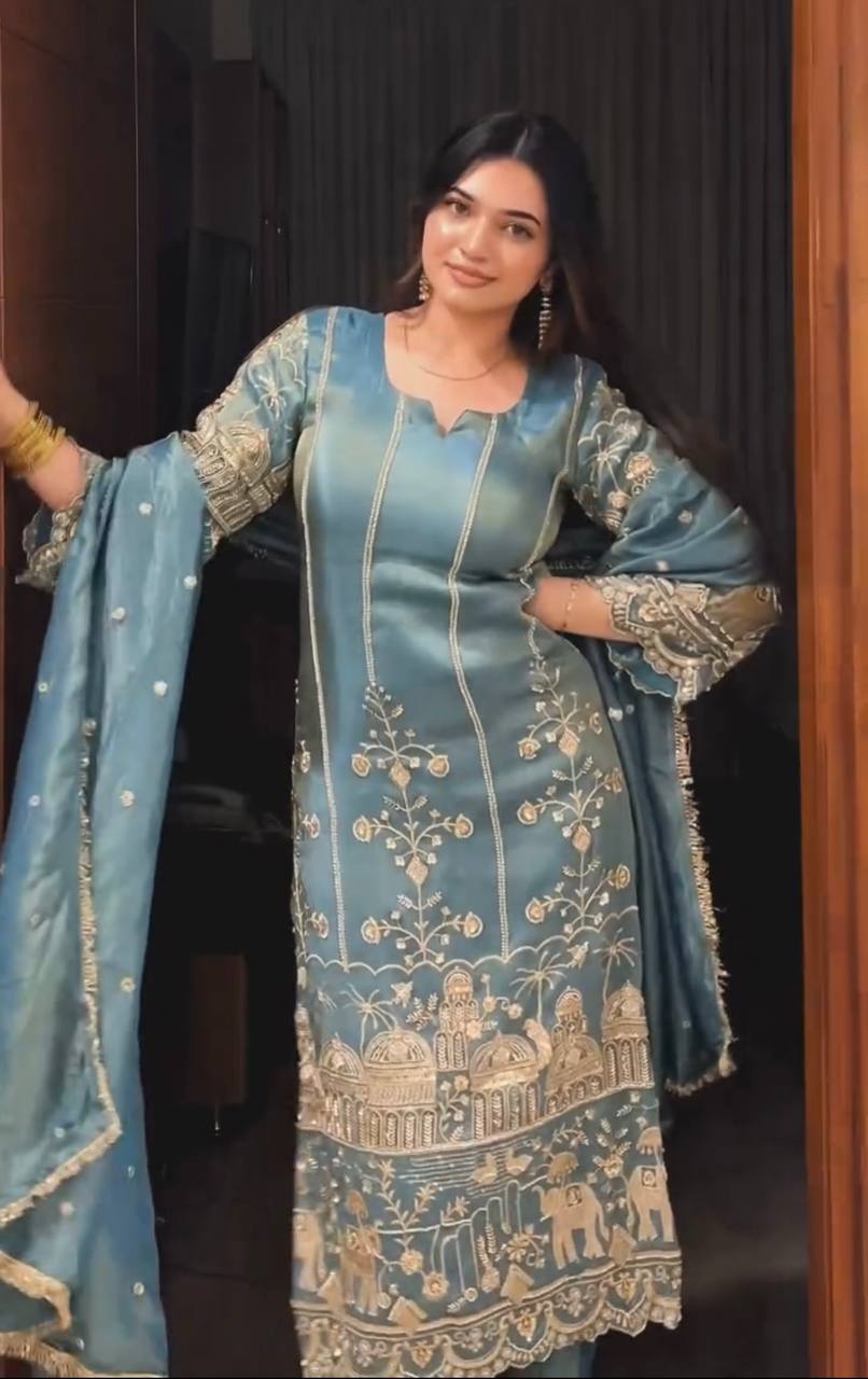 New Designer Party Wear Look Top Palazzo & Dupatta Set