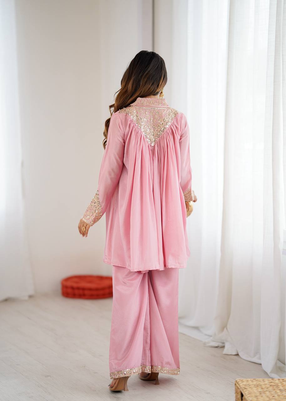 Baby Pink Embroidered Kurta Set & Pant Set