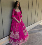 Floral Print Georgette Stitched Gown