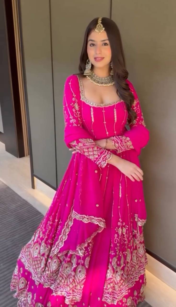 Floral Print Georgette Stitched Gown