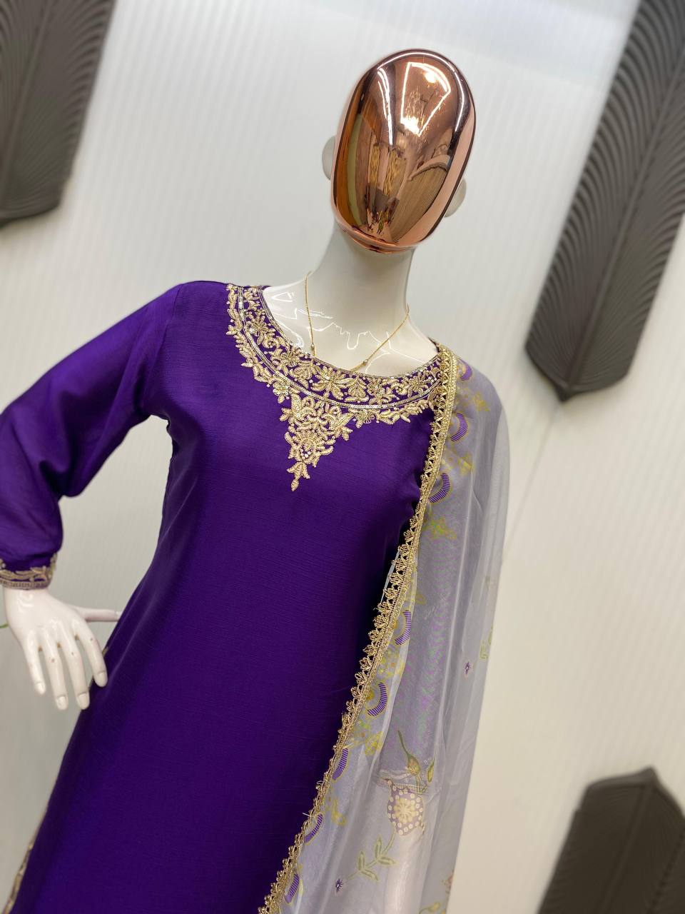 Purple Chinon Silk Embroidered Sequin Lehenga Suit