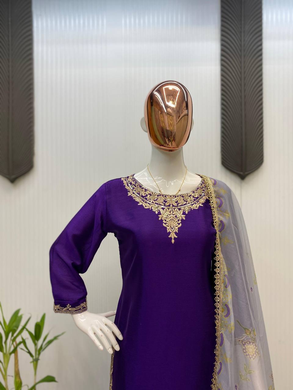 Purple Chinon Silk Embroidered Sequin Lehenga Suit