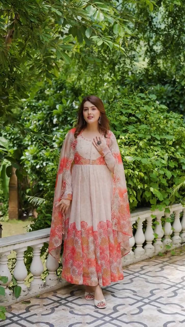 Women's Pure Anarkali Chiffon Kurta Pant and Dupatta Set