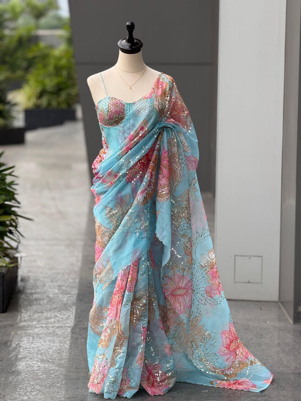 Digital Printed Tebby Silk Saree with Embroidery