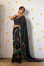 Kumud Black Chiffon Silk Saree