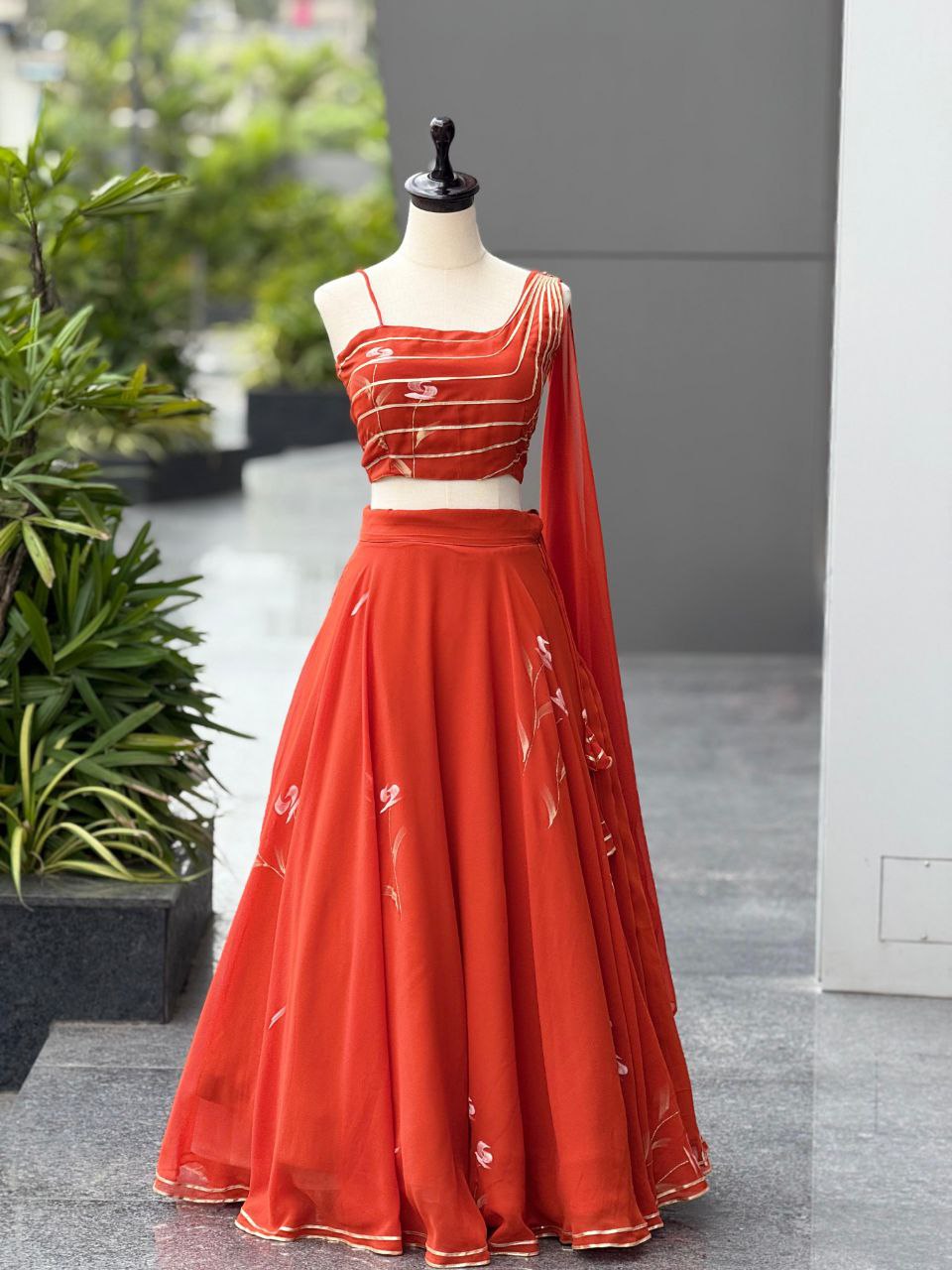 Elegant Hand-Painted Georgette Lehenga Set