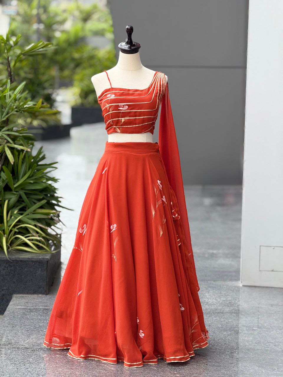 Elegant Hand-Painted Georgette Lehenga Set