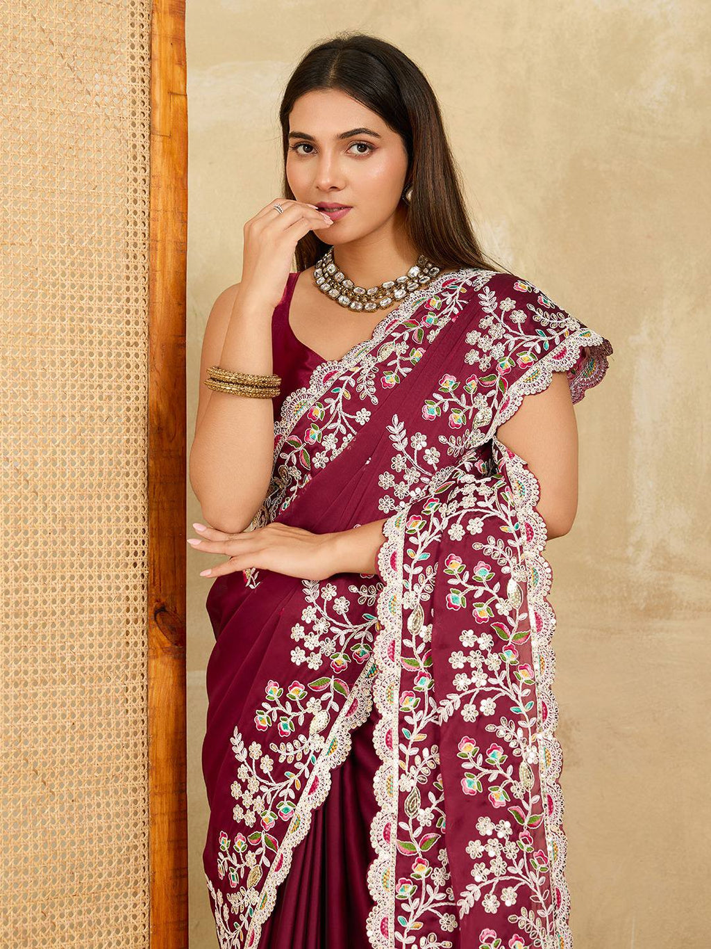 Rangoli Silk Embroidered Saree with Cutwork Border