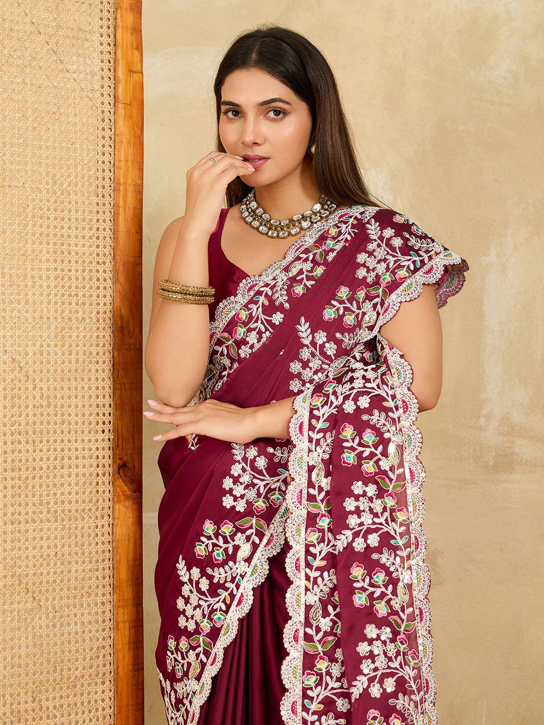 Rangoli Silk Embroidered Saree with Cutwork Border