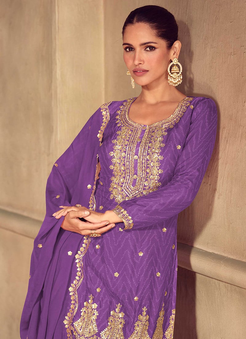 Bandhini Print Zari Embroidered Sequins Palazzo Suit
