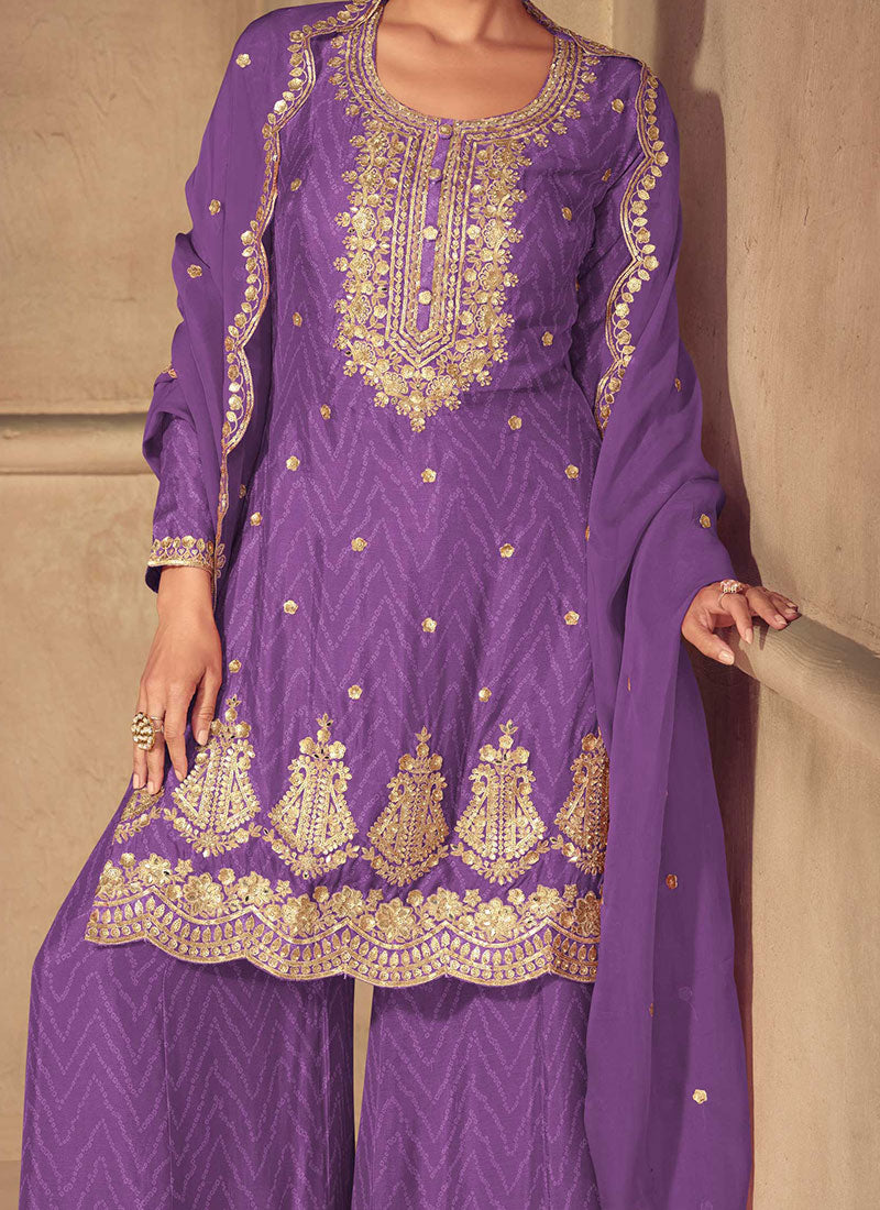 Bandhini Print Zari Embroidered Sequins Palazzo Suit