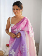 Floral Sequinned Embroidered Pure Georgette Saree