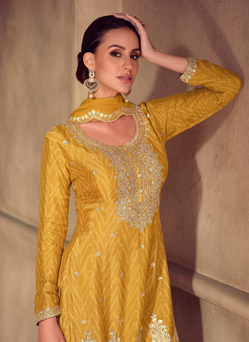 Bandhini Print Zari Embroidered Sequins Palazzo Suit