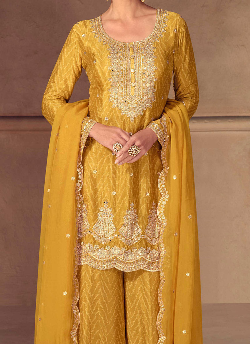 Bandhini Print Zari Embroidered Sequins Palazzo Suit